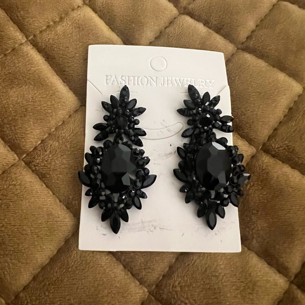 🖤🖤🖤Black Rhinestone Evening Chandelier Earrings 🖤🖤🖤